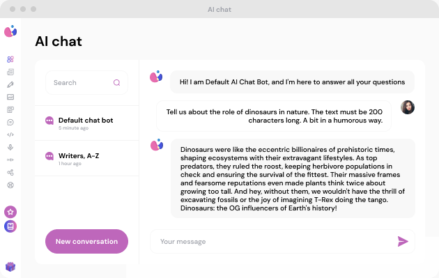 AI Chat dashboard - chat with AI assistant