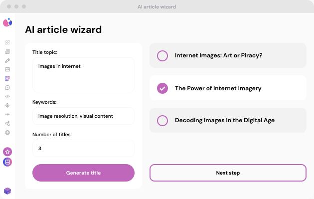 AI Article Wizard dashboard - generate articles with AI