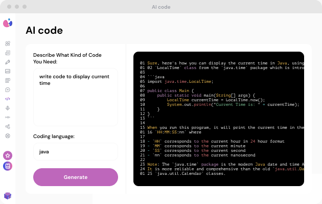 AI Code dashboard - generate code with AI