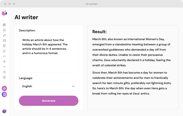 AI Writer dashboard - manage and generate content